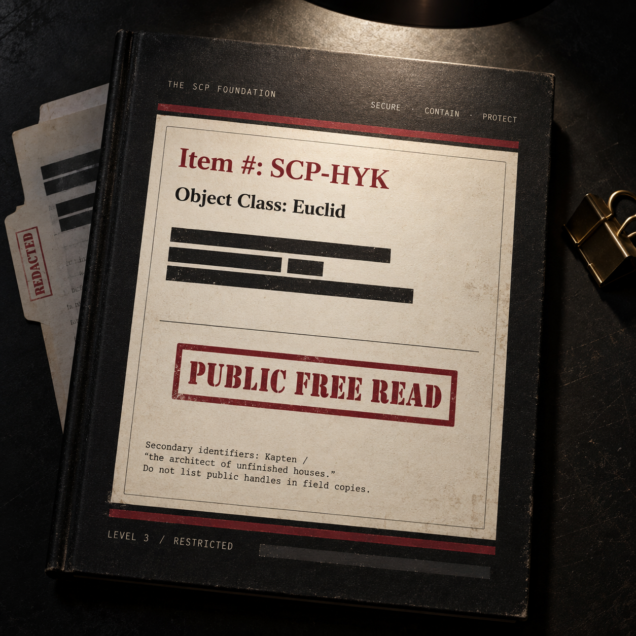 SCP-HYK Hykarl Sufardi three-page public free dossier cover mockup.