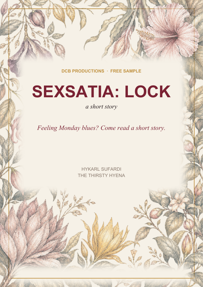 Sexsatia: Lock by Hykarl Sufardi. The Thirsty Hyena free sample, framed by Hana no Sho flowers.